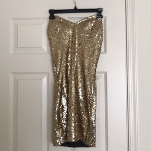 Gold Sequined Strapless Mini Dress